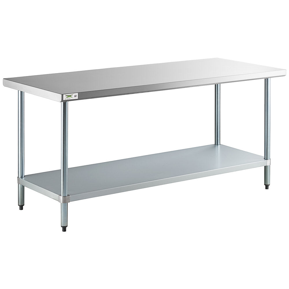 Mesa de trabajo comercial con estante inferior, acero inoxidable